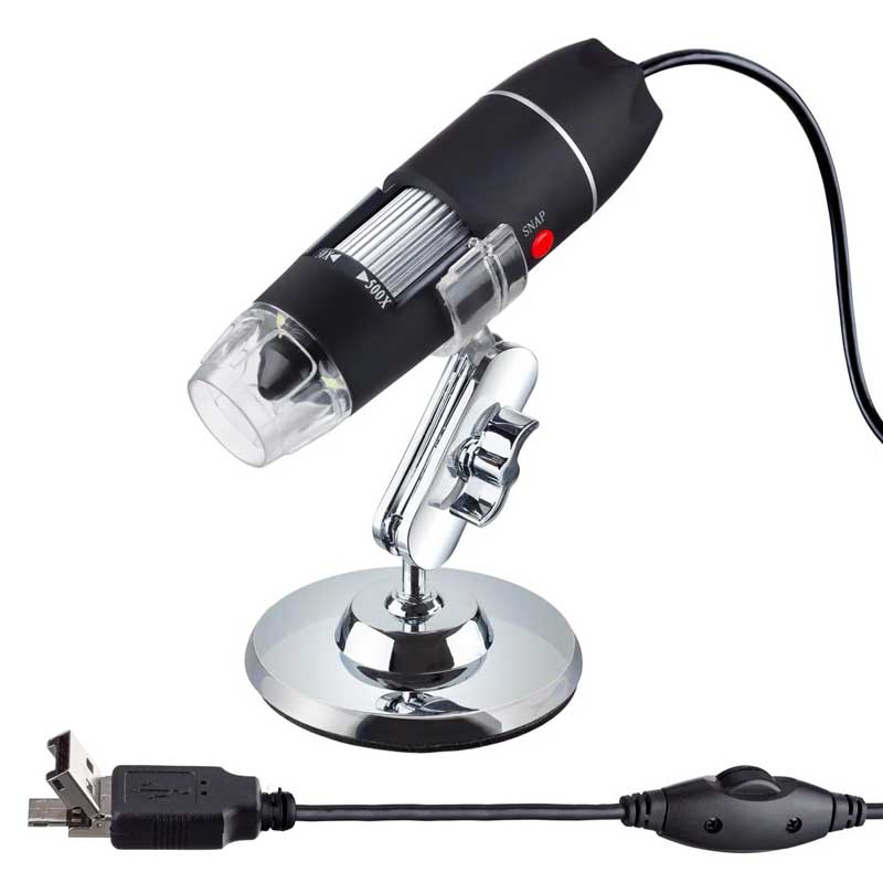Microscopio USB Digitale 50X-500X Con LED, Supporto In Metallo, Per Controllo PCB, Gioielli, Rilevamento Industriale